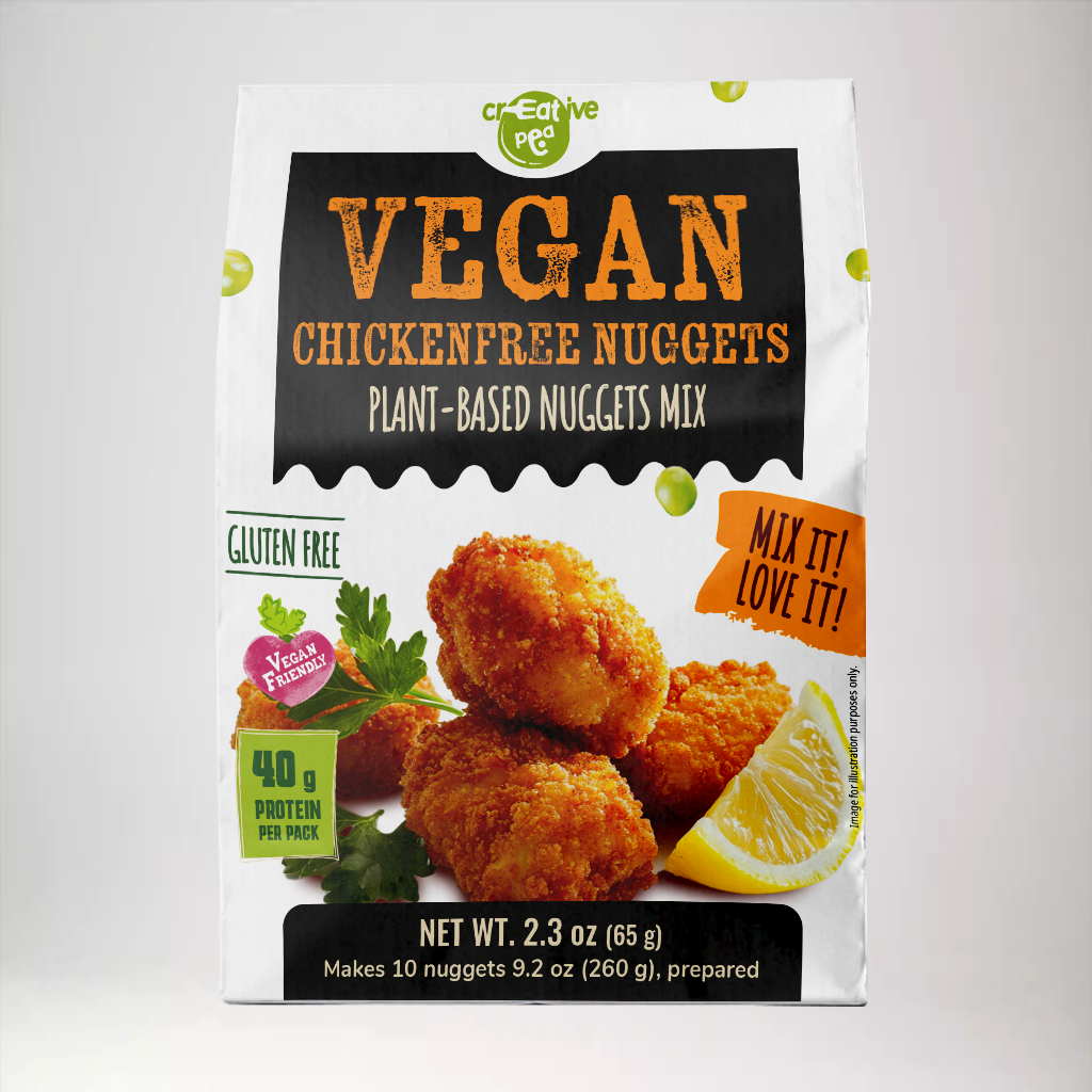Shelf-stable Creative Pea Chicken Nuggets dry mix – prepared food shown as serving suggestion - 1 pack