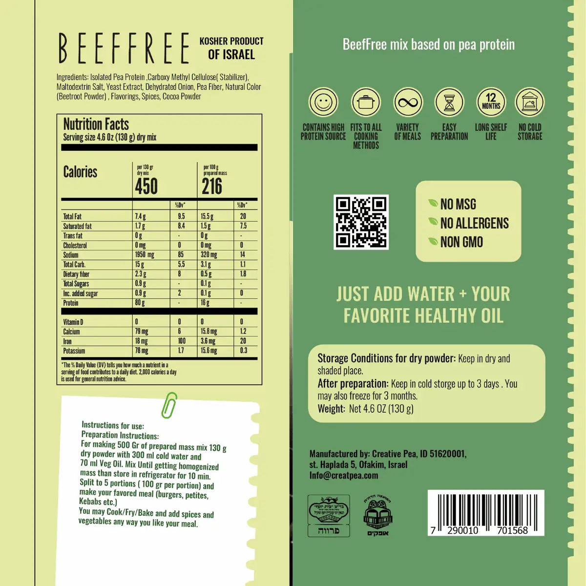 Creative Pea Plant Based Beef Meat Substitute From Pea Protein Beeffree, 1 Count