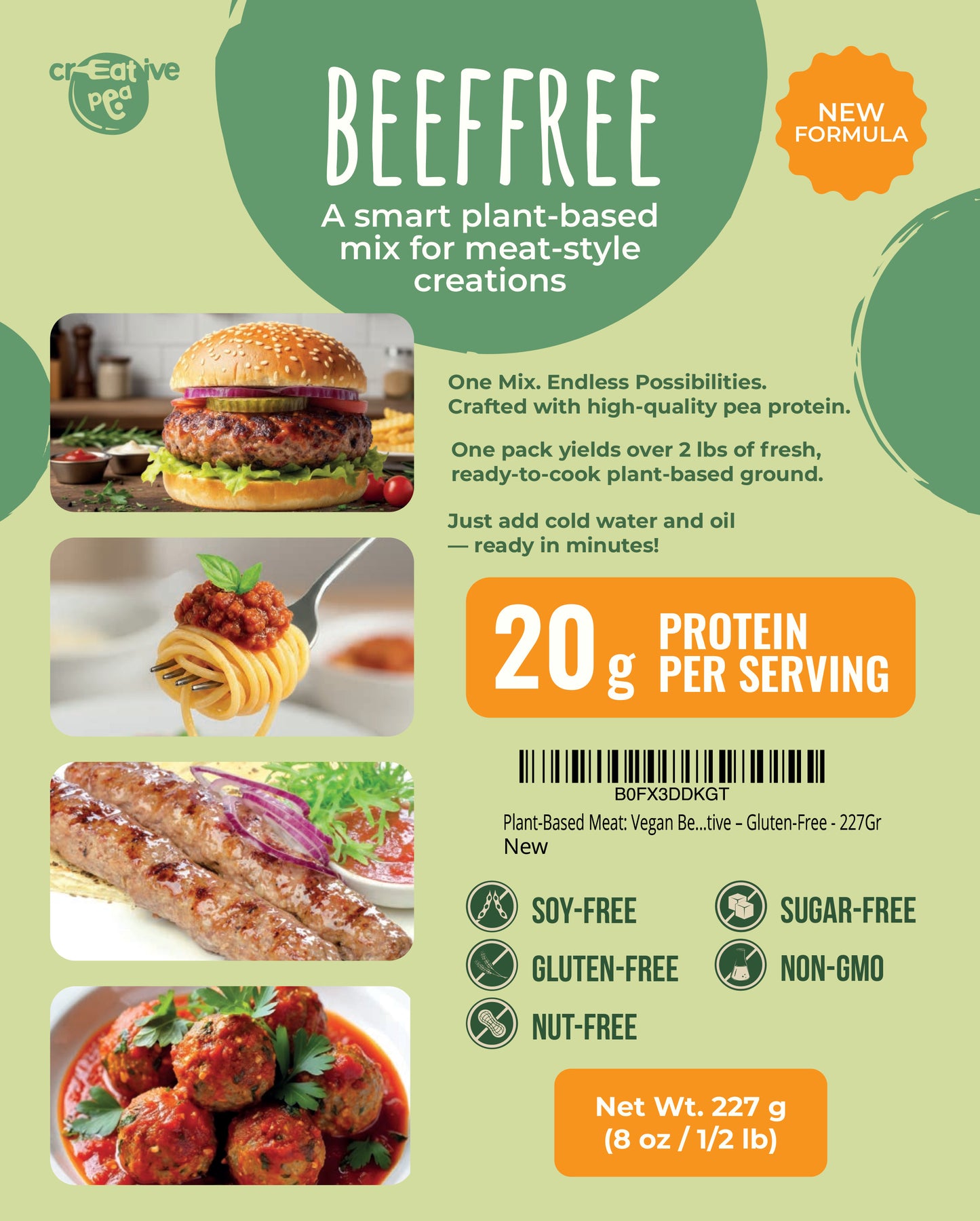 Vegan Beef Plant Based Meat (New Improved Blend, 227g) – High-Protein Pea Protein, Keto-Friendly, Gluten-Free & Sustainable - 1 Pack