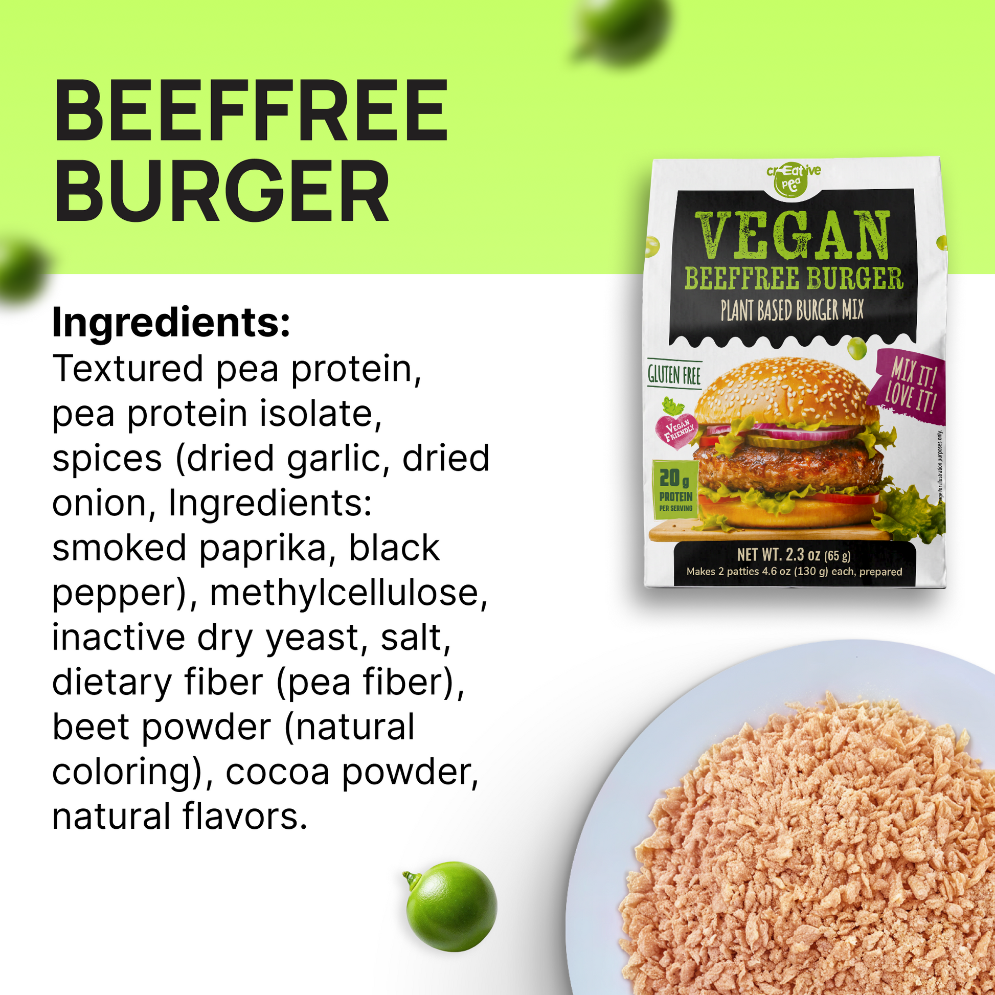 Creative Pea vegan burger mix ingredients — pea protein powder blend