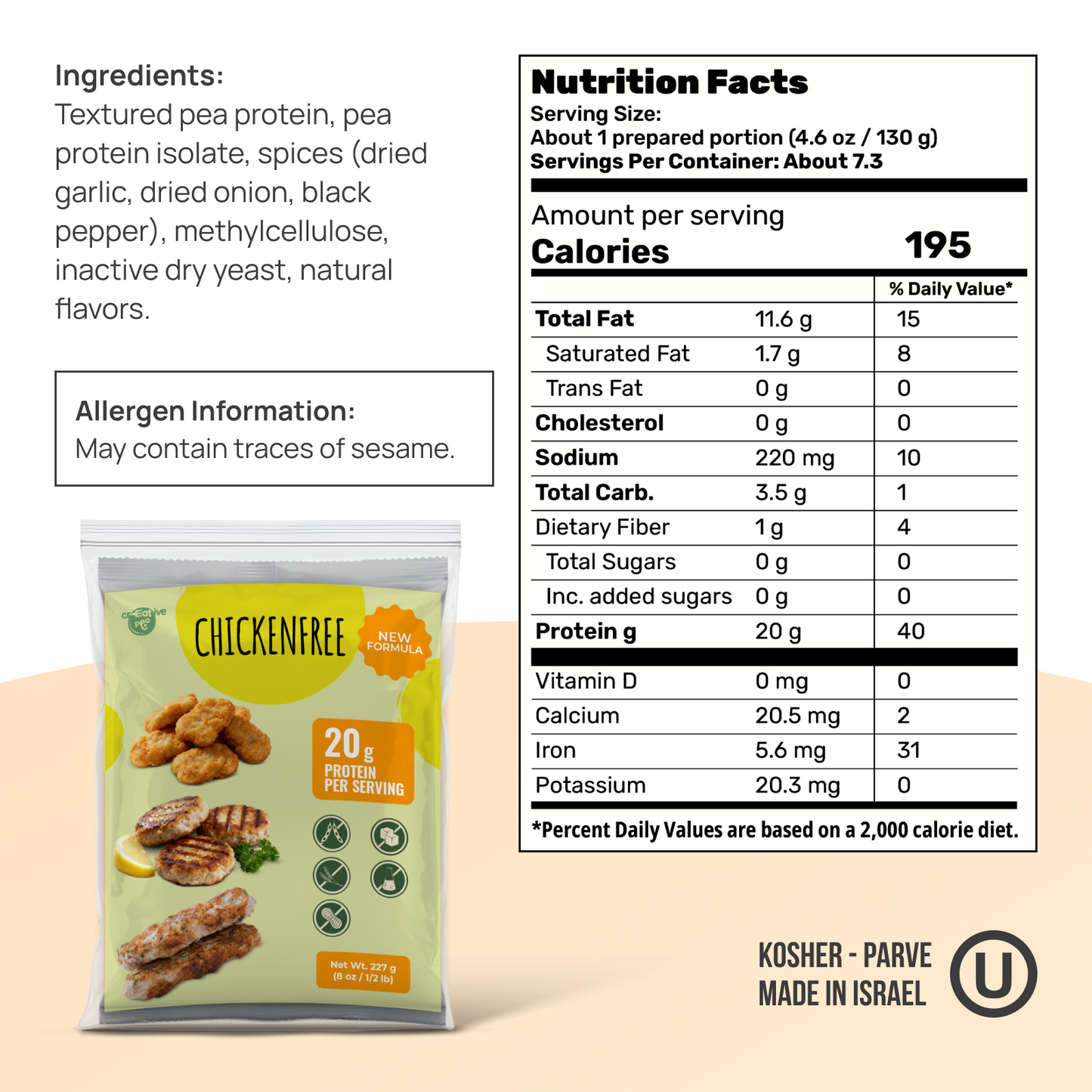 Creative Pea vegan pea-protein chicken substitute nutrition facts