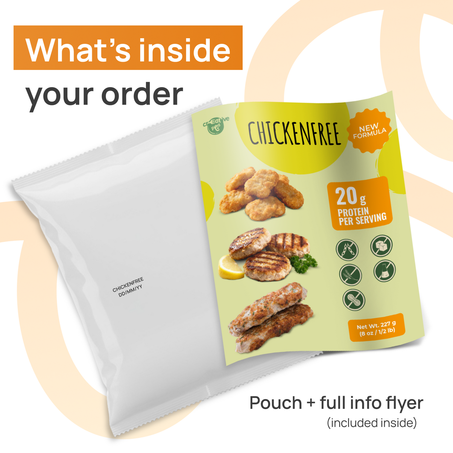 Creative Pea vegan pea-protein chicken substitute packaging details 