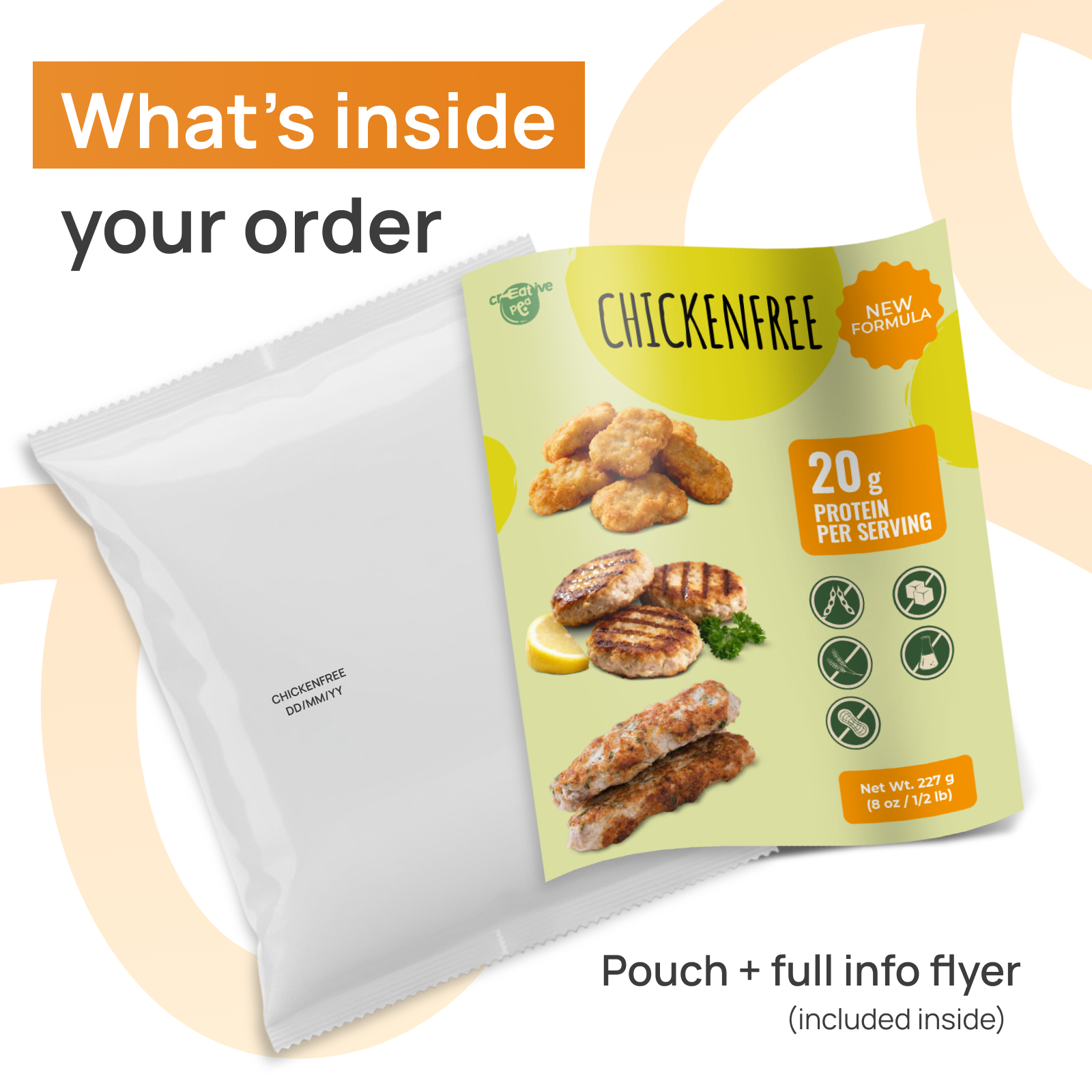 Creative Pea vegan pea-protein chicken substitute packaging details 