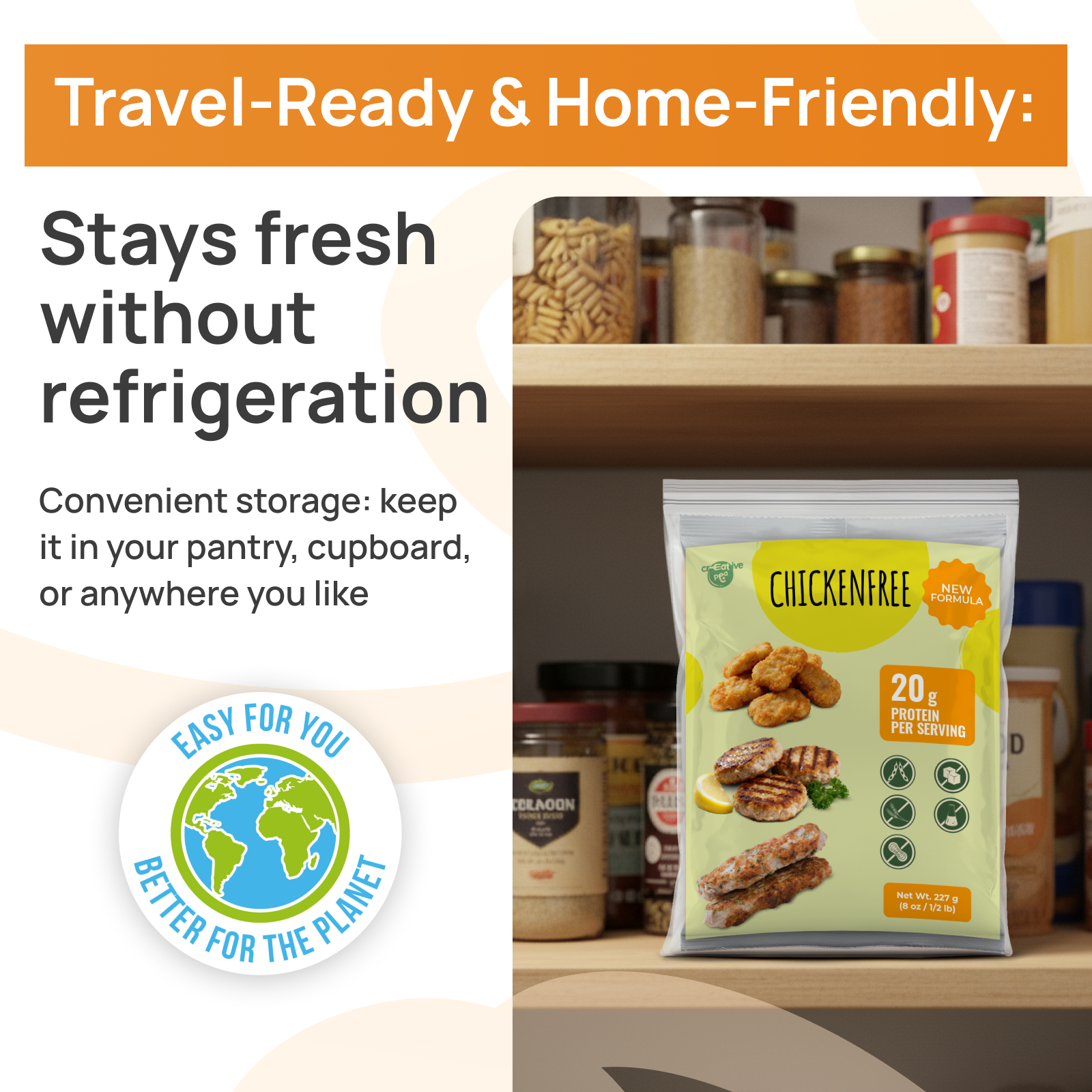 Creative Pea vegan pea-protein chicken substitute storage information