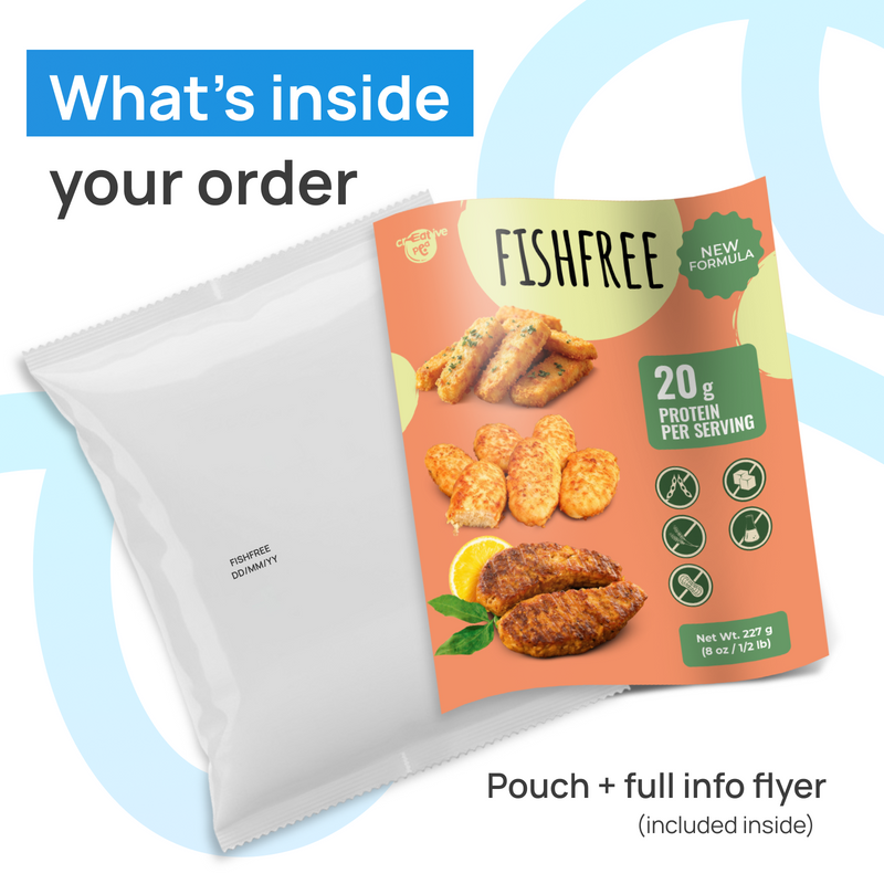 Shelf-stable Creative Pea Fish Flavor dry mix – prepared food shown as serving suggestion - packaging front view