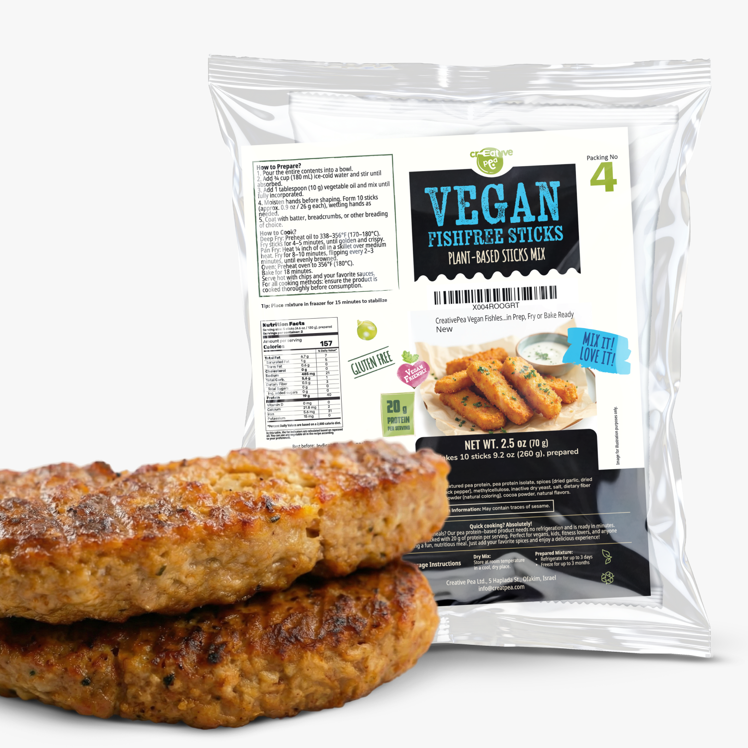 Creative Pea Fishless Sticks Pea Protein Mix -pack front view