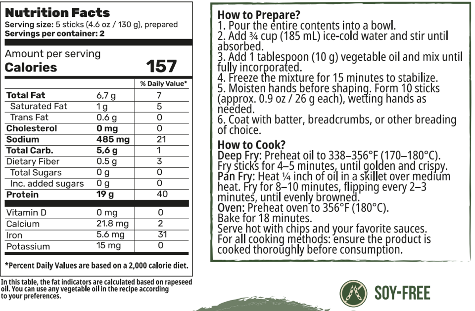 Creative Pea Fishless Sticks Pea Protein Mix nutrition facts