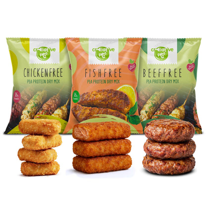 Plant-Based Meat: Vegan Fish, Chicken & Beef Substitute – High-Protein, Keto, Gluten-Free, Vegan Meat Alternative Made from Pea Protein, Pack of 3 (Fish-Chicken-Beef)
