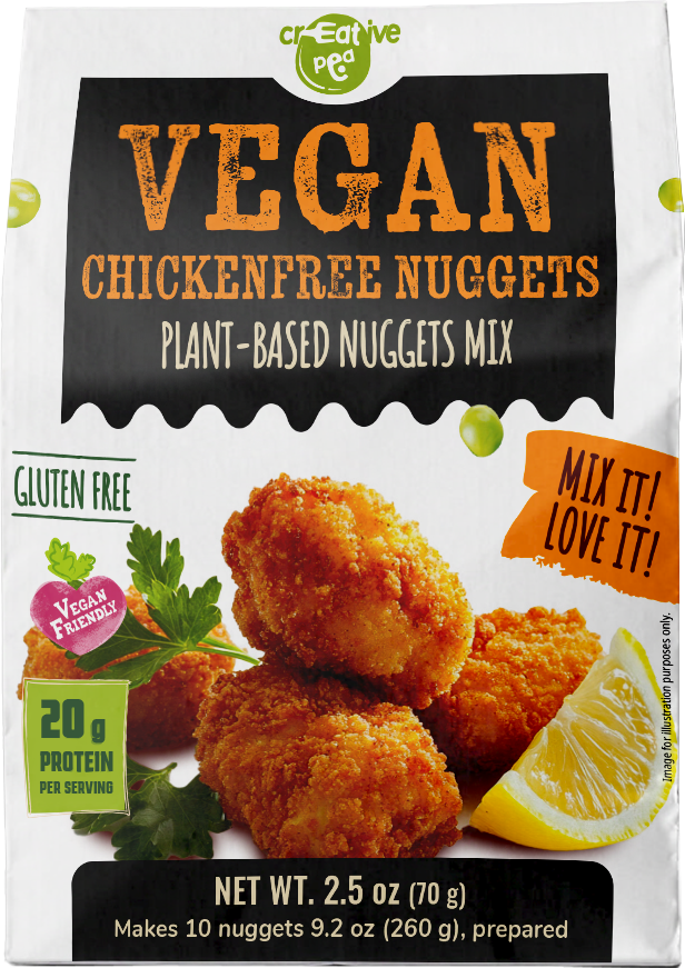 Gluten-free soy-free pea protein chicken nuggets mix package