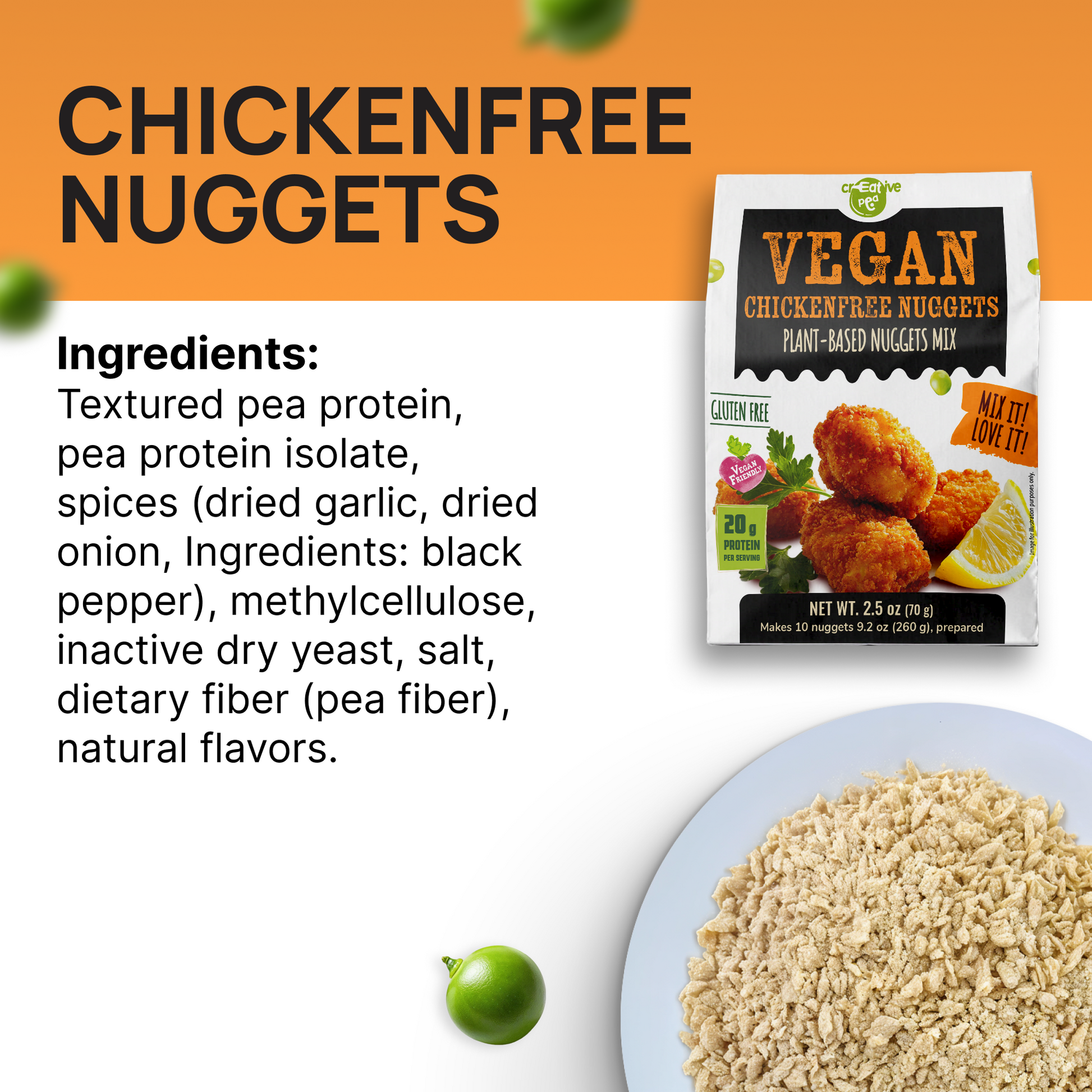 Creative Pea vegan chicken nuggetsmix ingredients — pea protein powder blend
