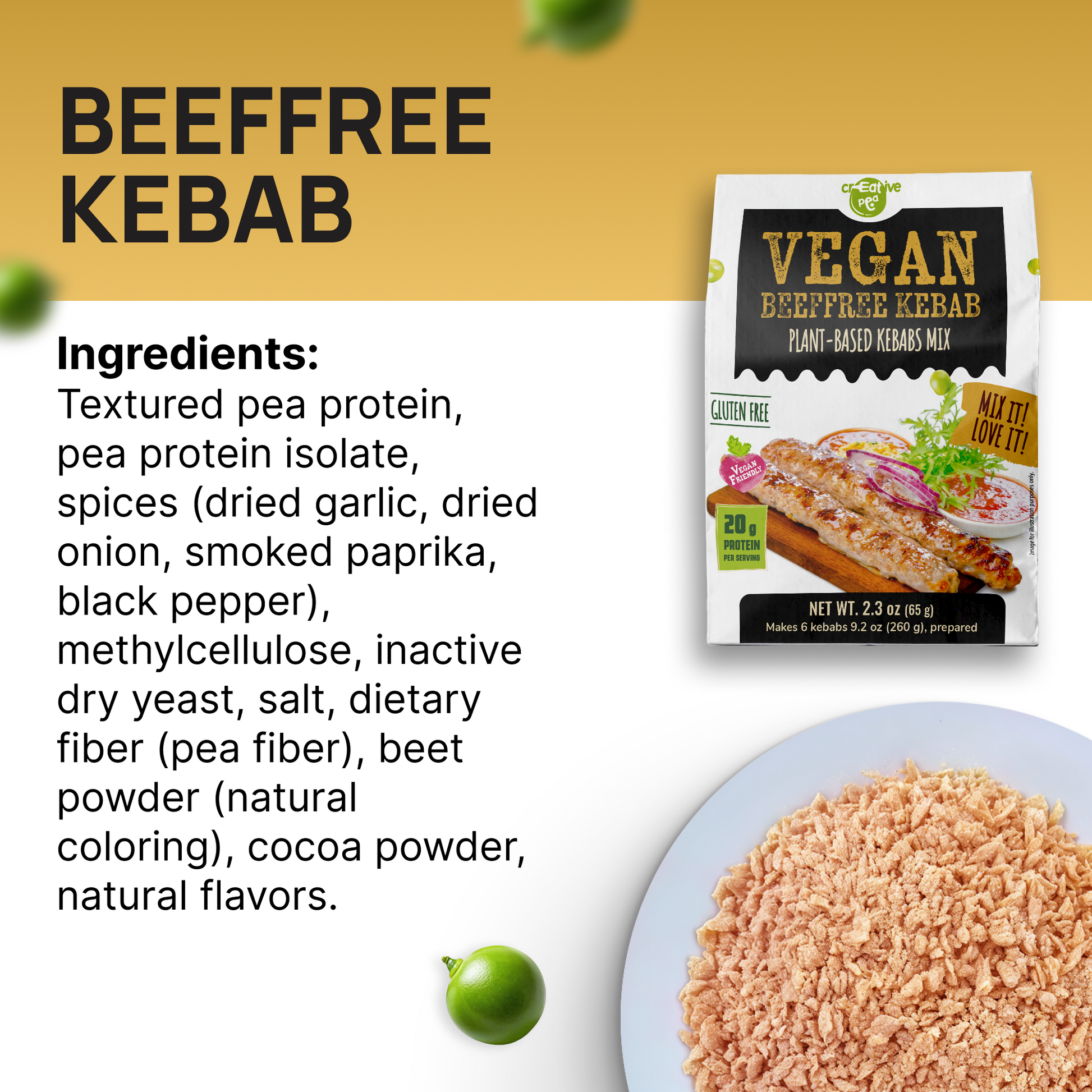 Creative Pea Beef Kebab Pea Protein Mix ingredients