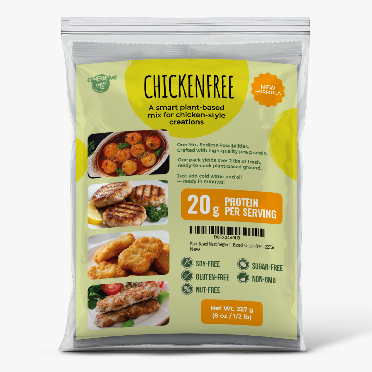 Vegan Chicken Plant Based Meat (New Improved Blend, 227g) – High-Protein Pea Protein, Keto-Friendly, Gluten-Free & Sustainable - 1 Pack